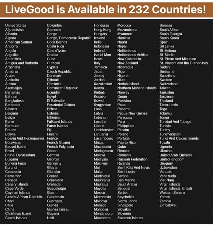 các quốc gia livegood đã có thành viên chính thức